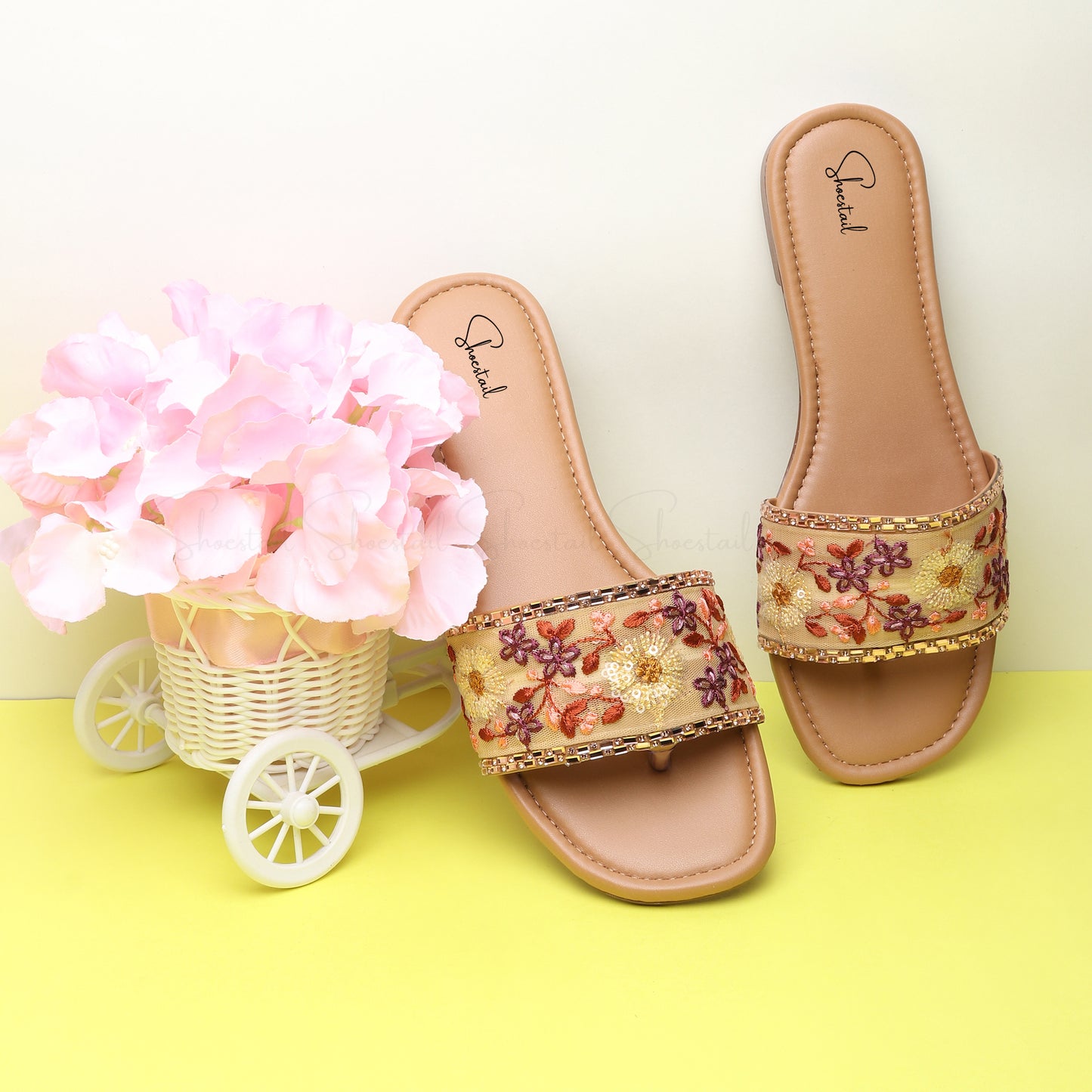 Kenstto Embellished Handcrafted Flat Sandals For Women & Girls
