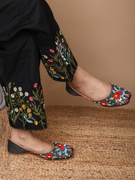 floral embroidered ethnic punjabi juttis for women & girls