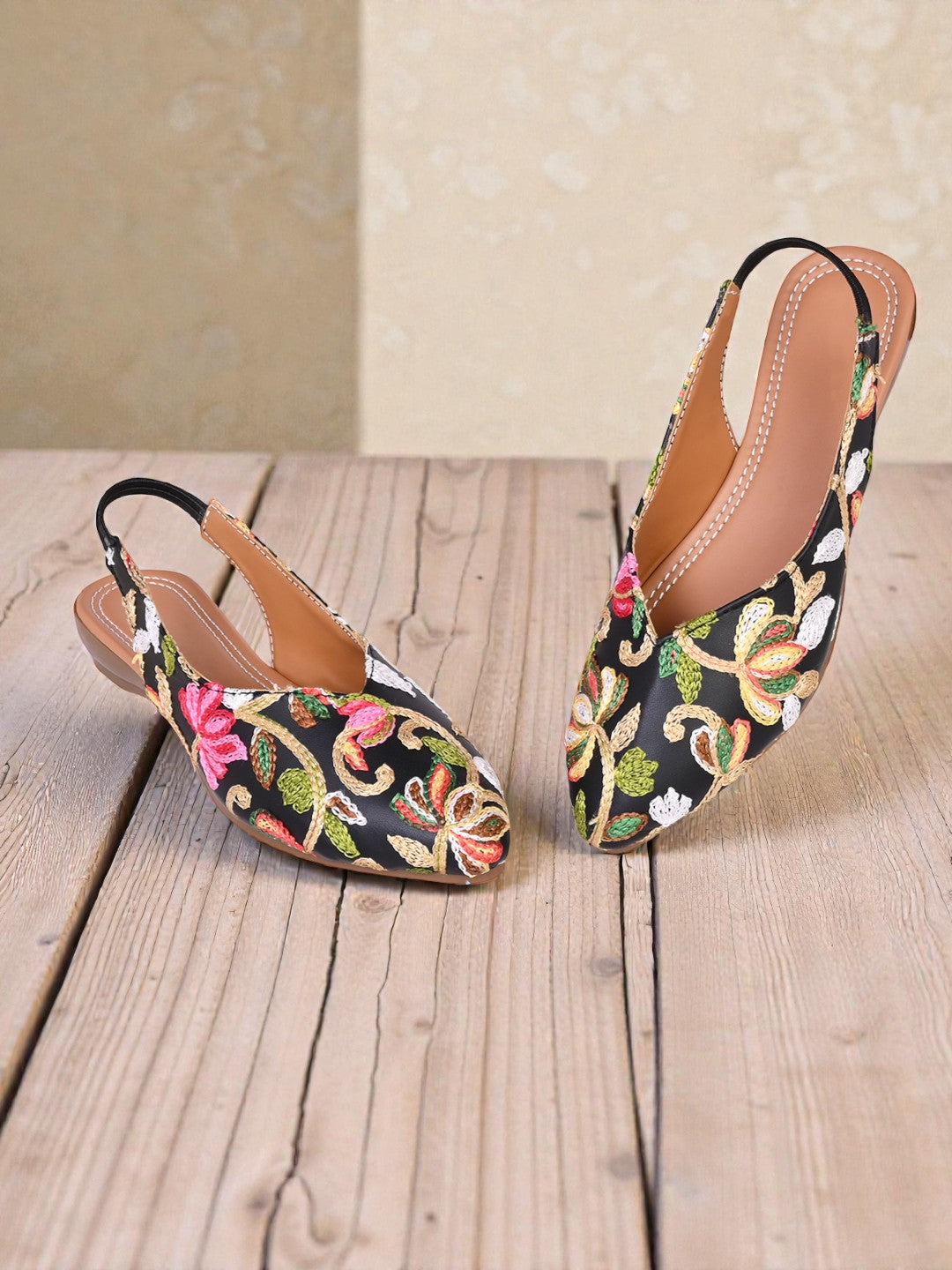 floral embroidered slingbacks for women & girls