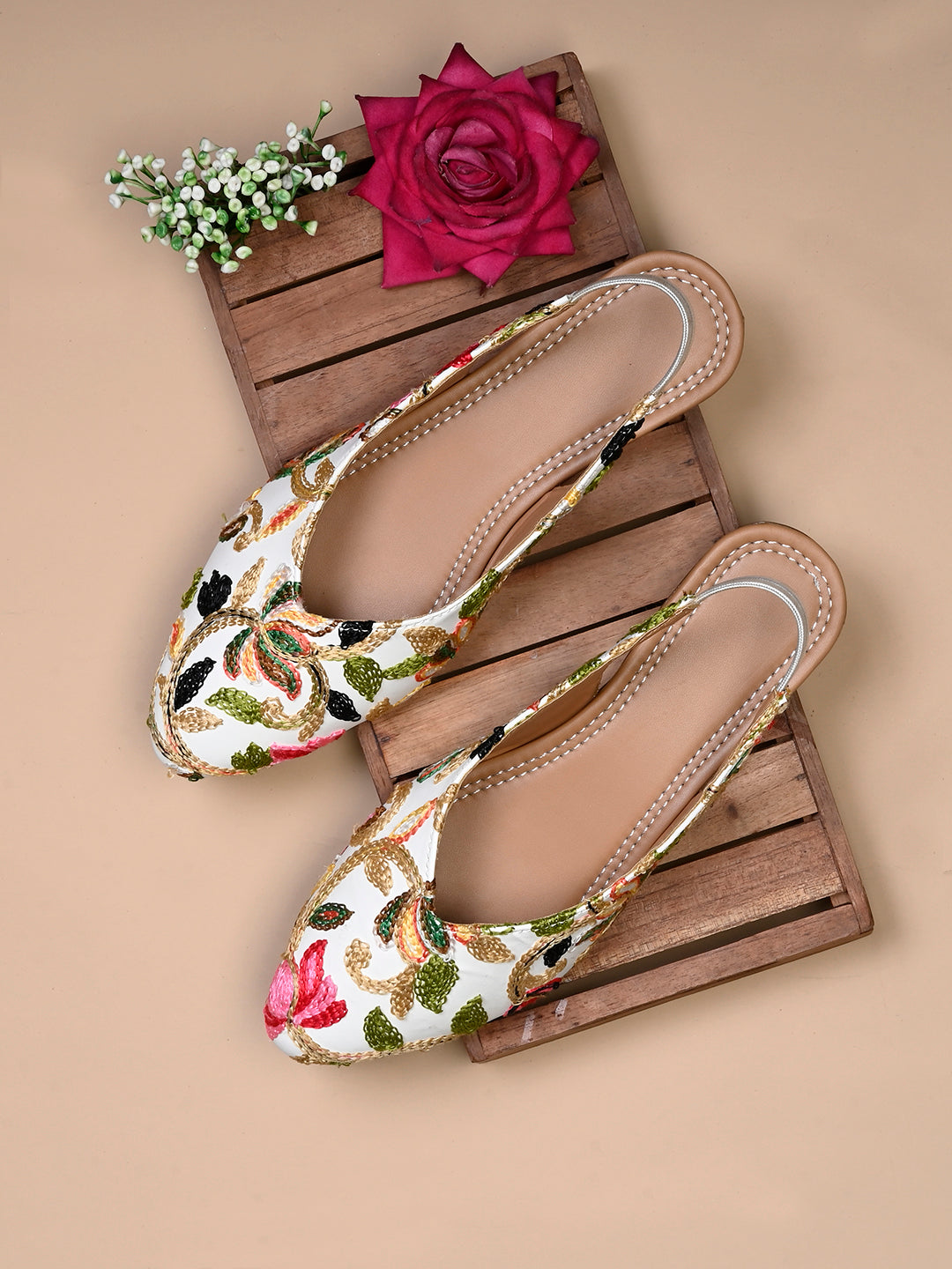 floral embroidered slingbacks for women & girls