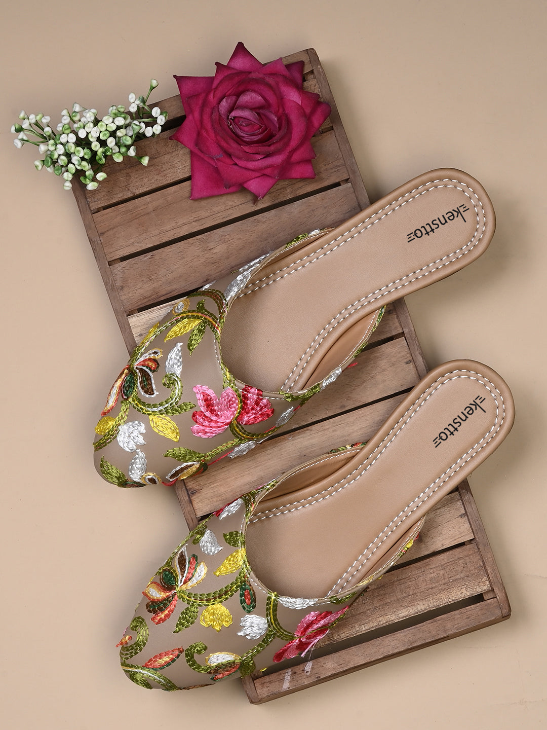 embroidered backless mules flats for women & girls