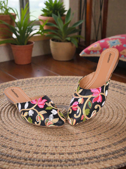 embroidered backless mules flats for women & girls