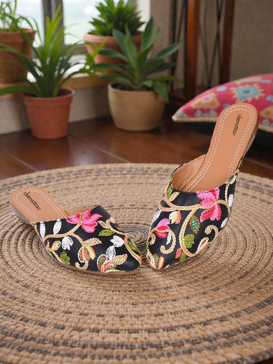 embroidered backless mules flats for women & girls